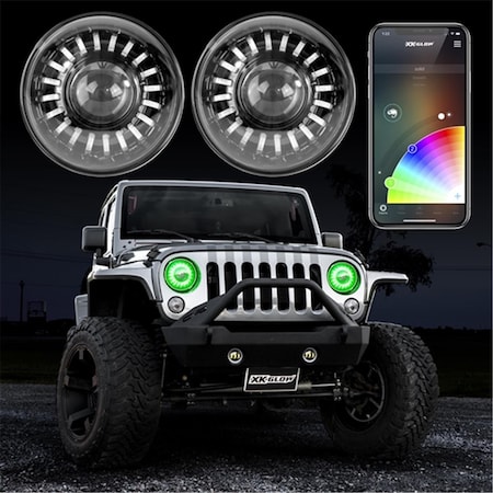 Xk Glow 7 in. Rgb LED Jeep Headlight Xkchrome Bluetooth App Controlled Kit - 2 Piece, 2PK XKGXK-7IN-JP-KIT